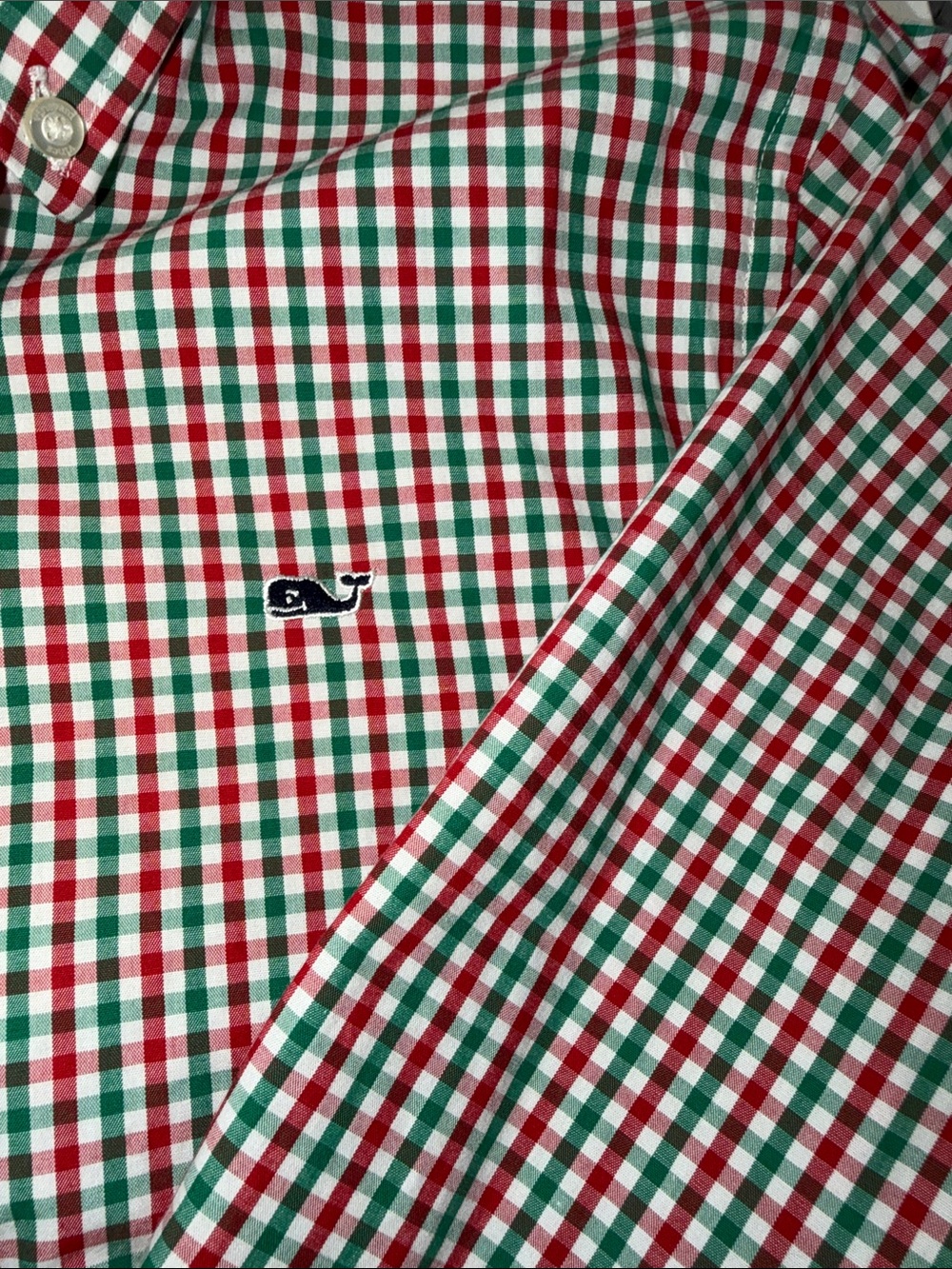 Boy's Vineyard Vines Red & Green Gingham Button-Down - Picture 5 of 7
